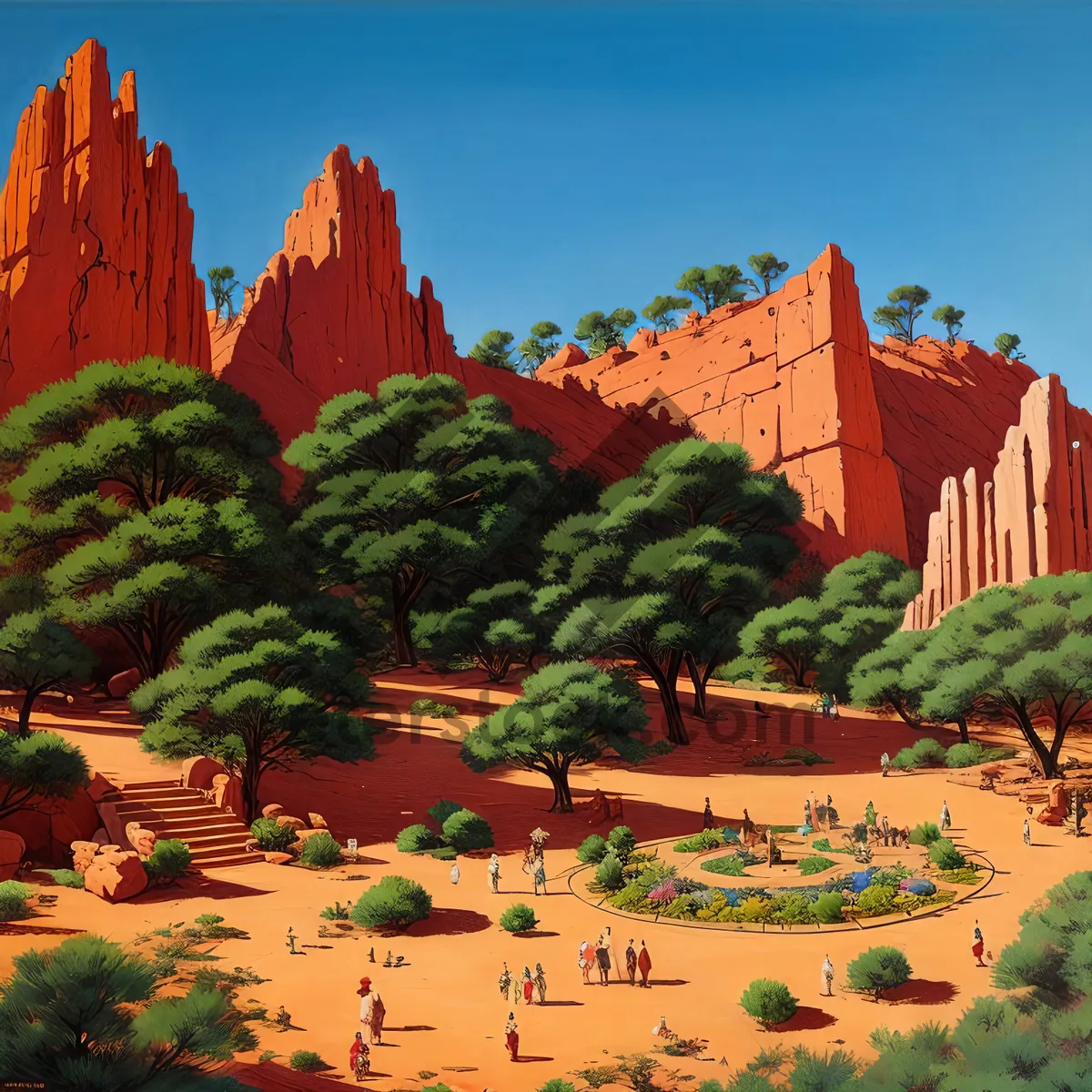 Picture of Scenic Desert Landscape - Majestic Orange Sandstone Mountains