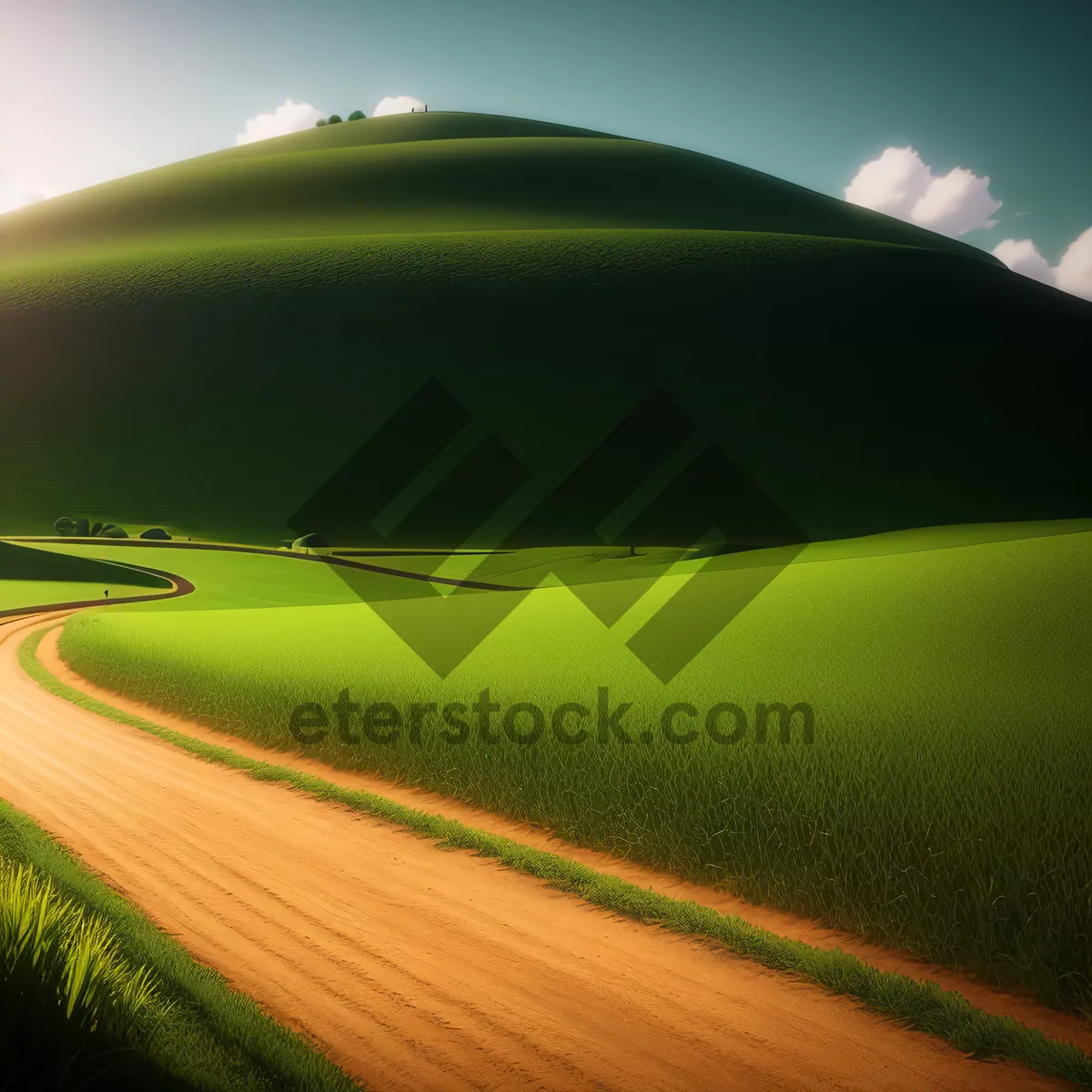 Picture of Idyllic Rural Landscape Under Clear Blue Sky