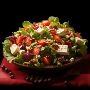 Fresh Vegetable Salad with Tasty Sauce and Meat