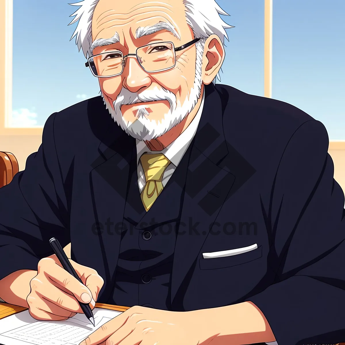 Picture of Confident Mature Businessman Working at Desk