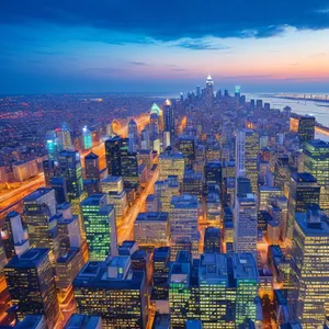 Modern City Skyline at Sunset: A Spectacular Urban Landscape