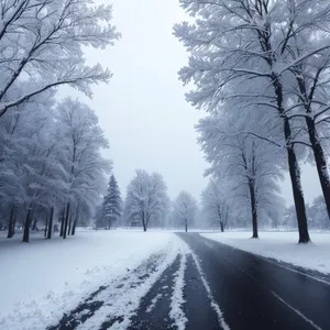Winter Wonderland: Frozen Landscape with Snowy Trees