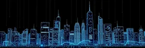 Modern City Skyline with Tall Skyscrapers at Night