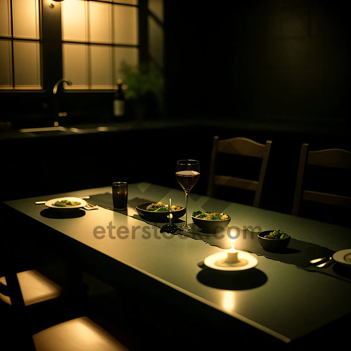 Picture of Luxury Modern Dining Table Set in Elegant Restaurant Interior