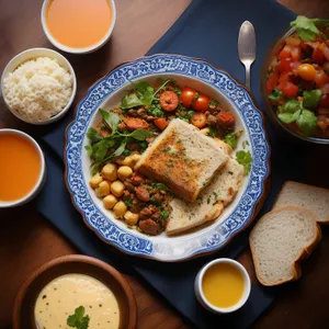 Fresh vegetable salad with healthy tomato pepper sauce
