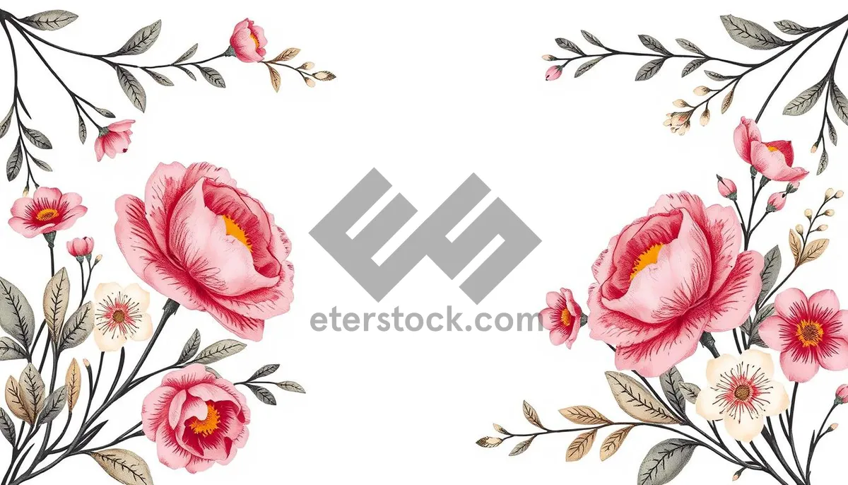 Picture of Pink floral design element with deer silhouette frame.