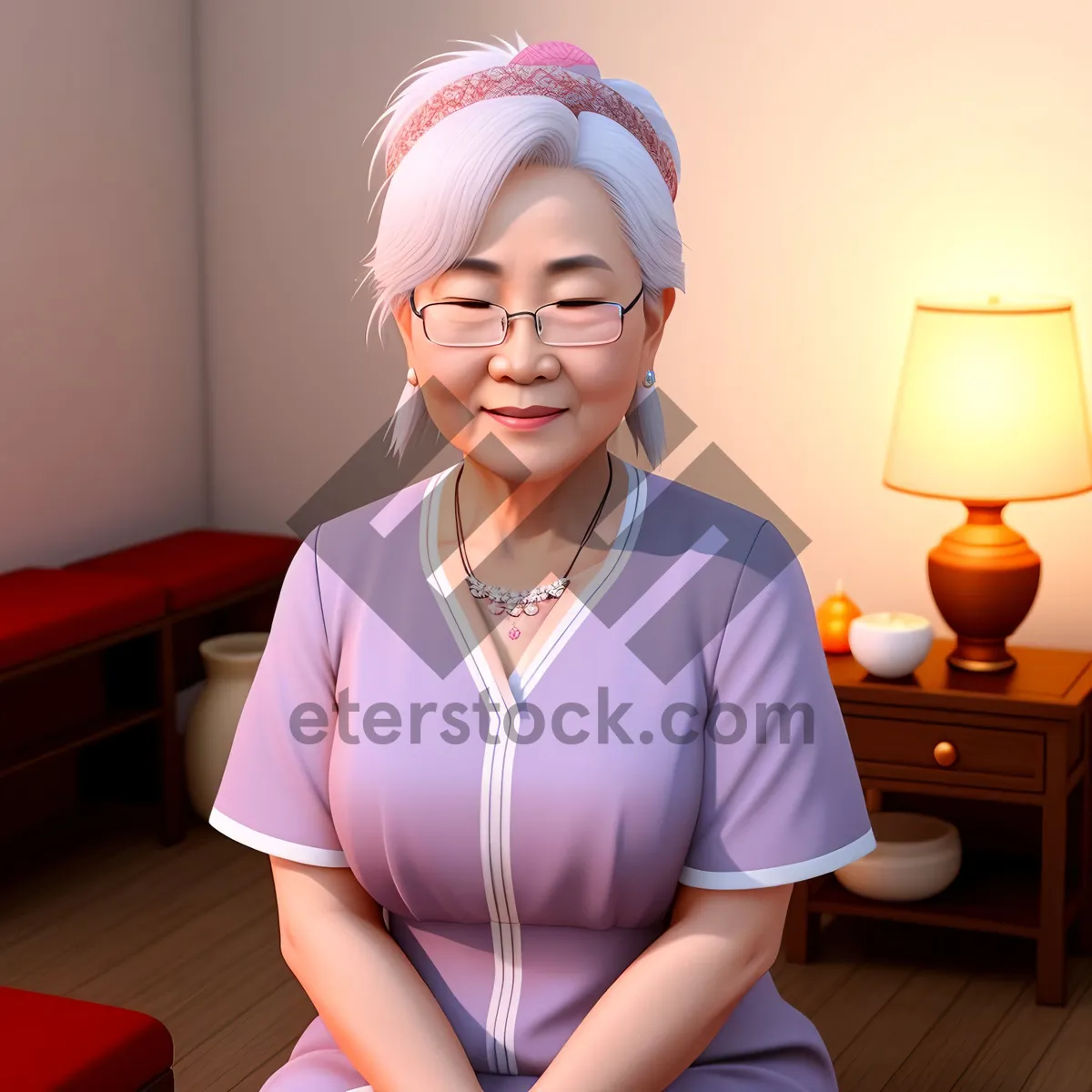 Picture of Smiling Nurse in Attractive Shower Cap