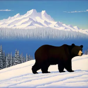 Winter Wonderland: Majestic Brown Bear in Snowy Mountain Landscape