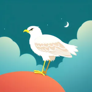Design-inspired cartoon hen with shuttlecock - art icon