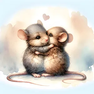 Watercolor Mice Hugging