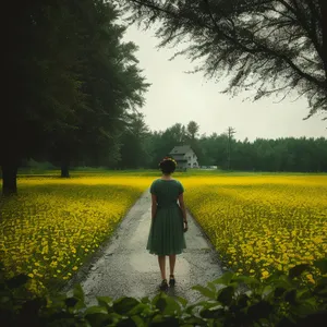 Bright Summer Sky with Yellow Flowers and Trees