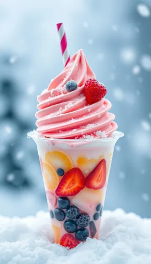 Sweet Berry Ice Cream Cone with Fresh Berries