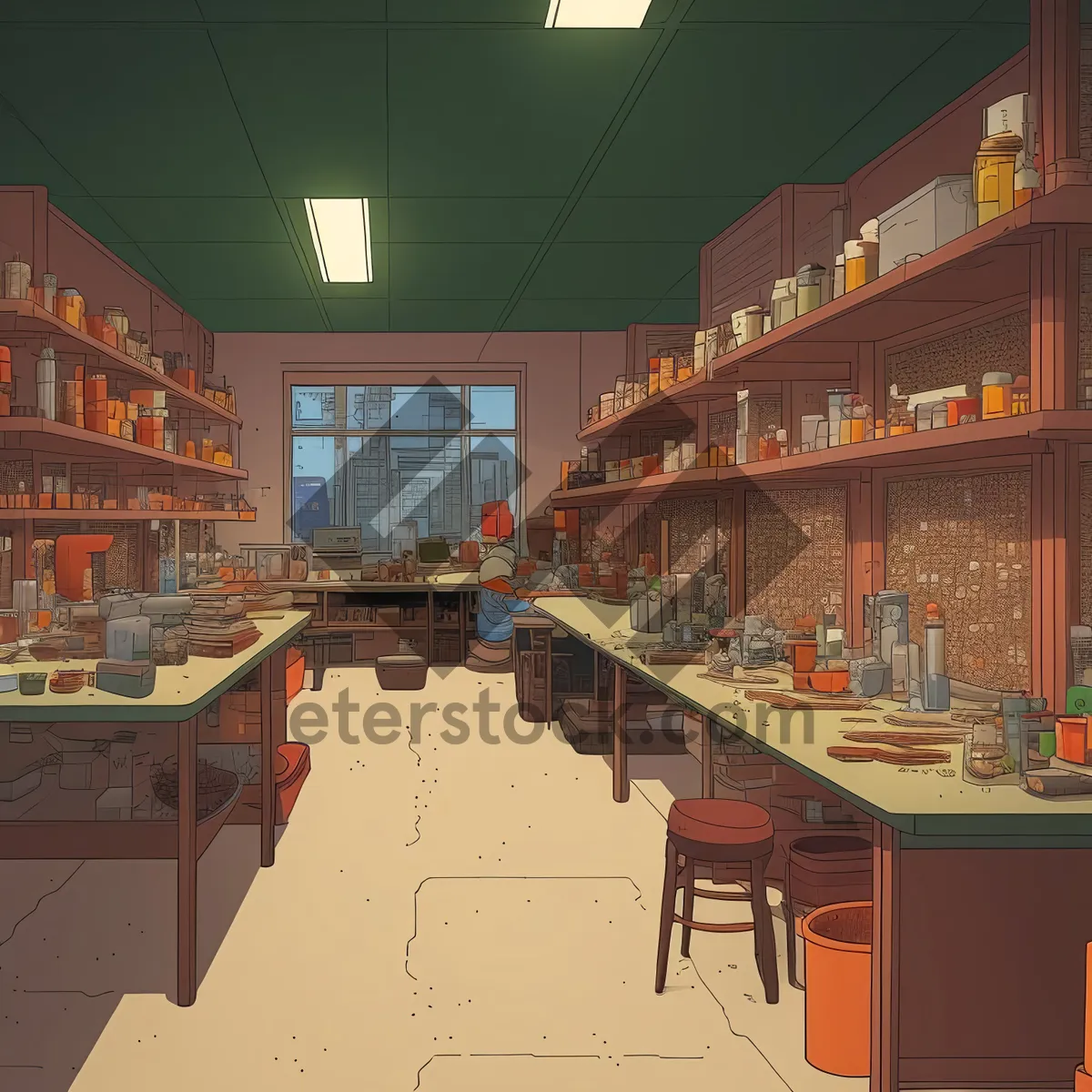 Picture of Modern library interior with white chairs and tables