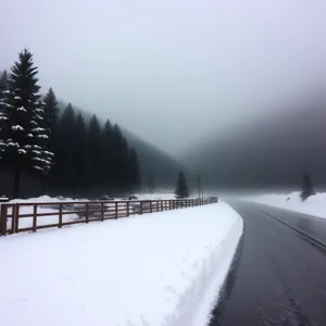 Winter Wonderland: Serene snowy road through scenic forest