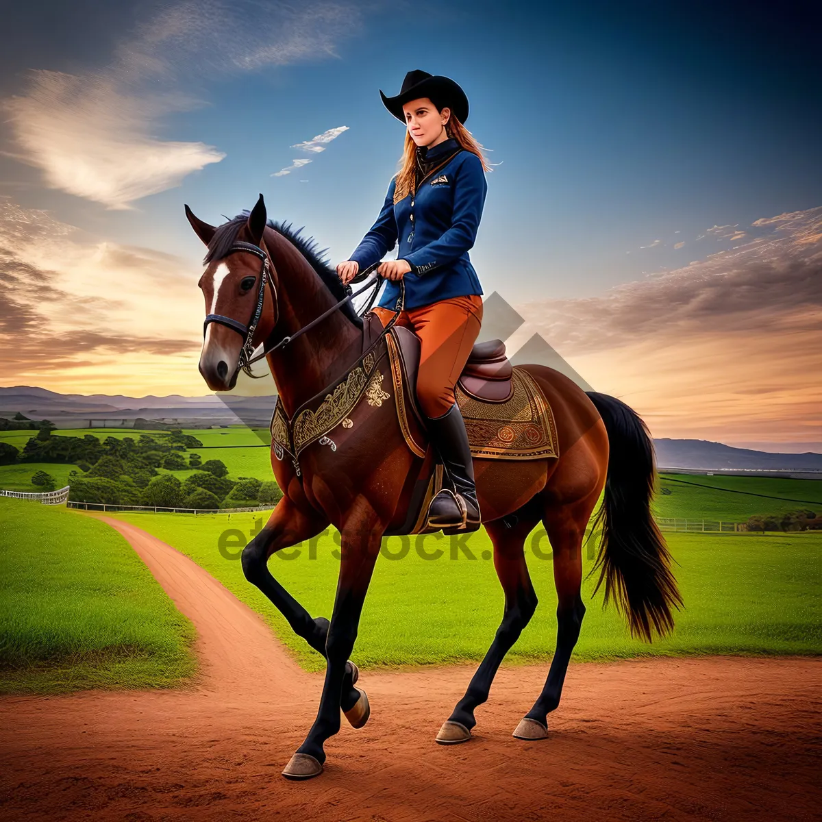 Picture of Majestic Thoroughbred Stallion Galloping On Farm