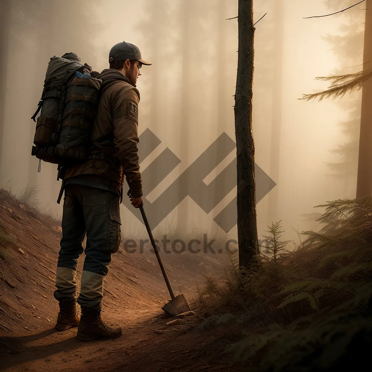 Picture of Man with Metal Detector Enjoys Outdoor Golf Leisure