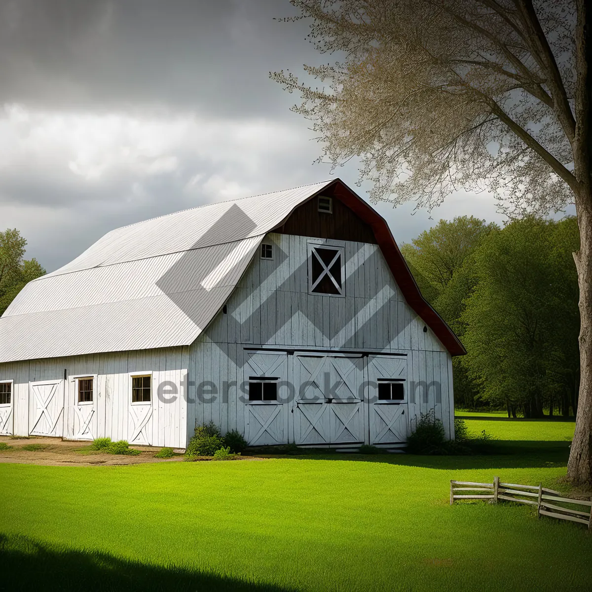 Picture of Rustic country barn nestled in the grassy countryside