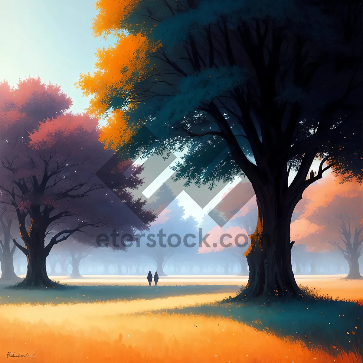 Picture of Sunset Paradise Beach: Tranquil Ocean Horizon with Palm Trees