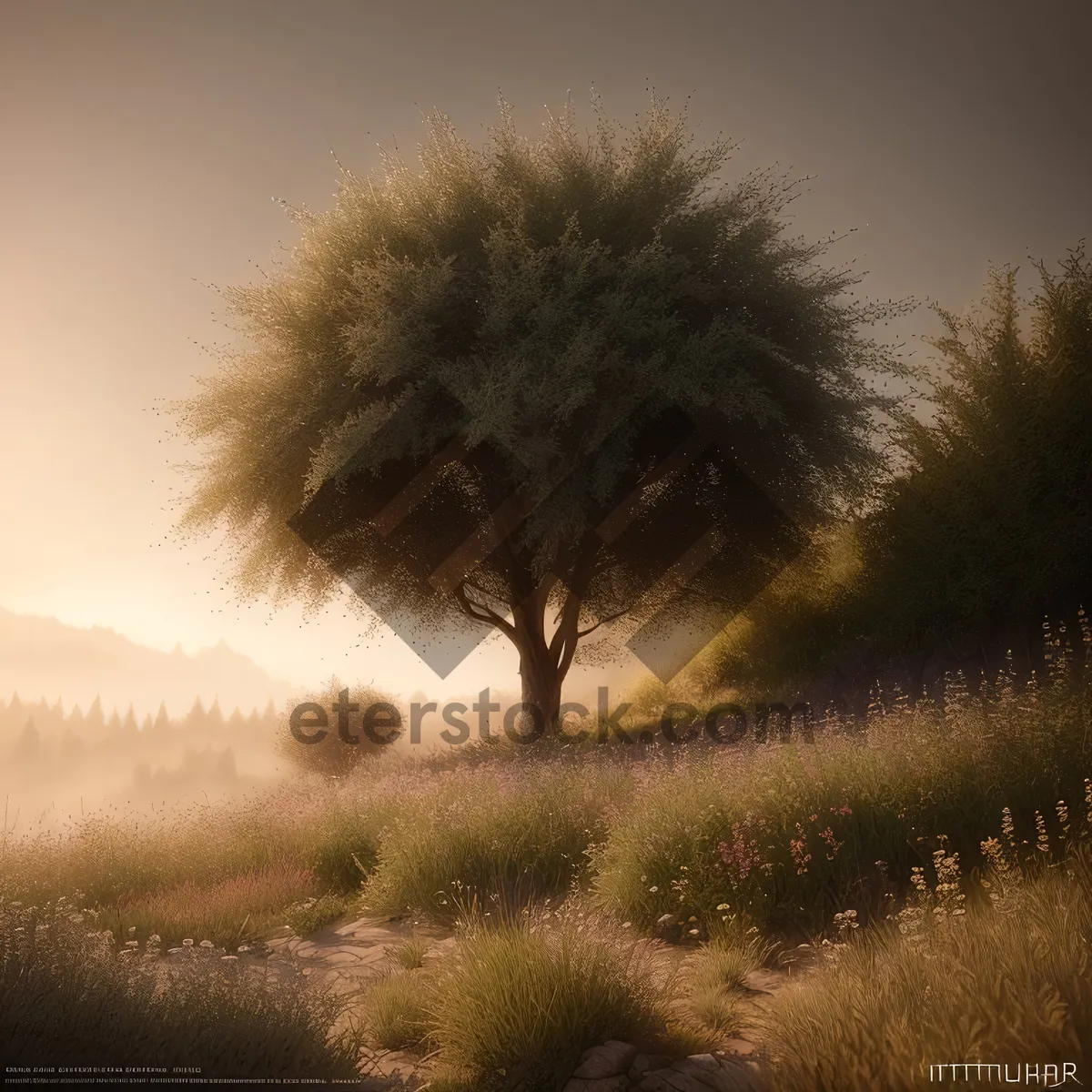 Picture of Serene Sunset Over Countryside Field