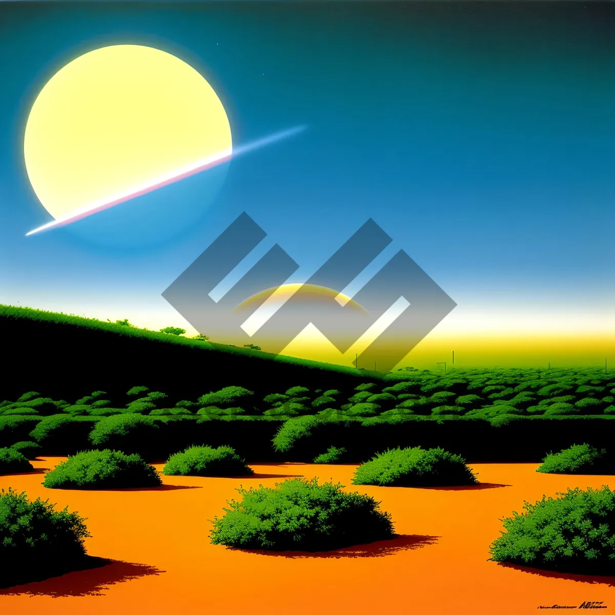 Picture of Vibrant Sunset Over Green Meadow