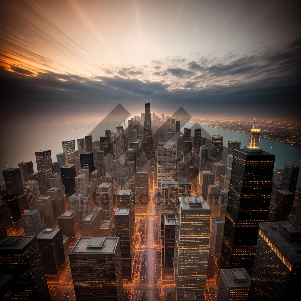 Picture of Urban Skyline at Night: Financial District's Modern Cityscape