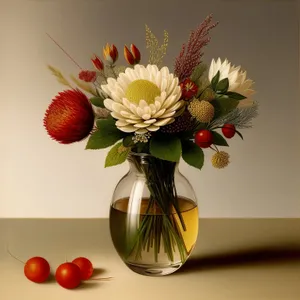 Colorful summer bouquet of fresh strawberries in vase