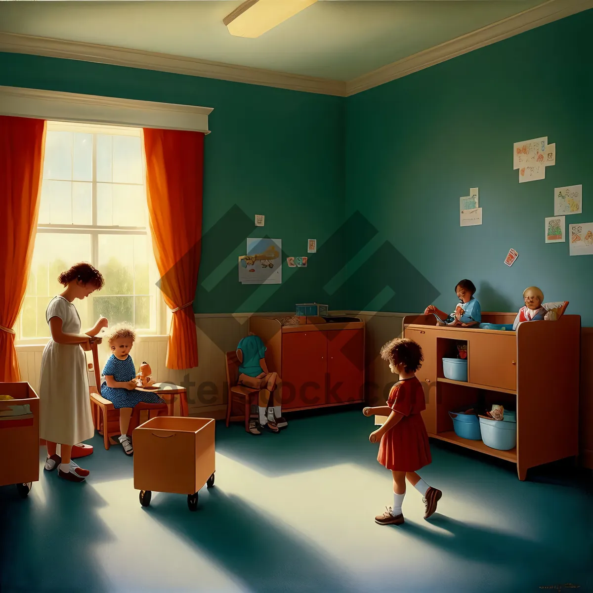 Picture of Modern Classroom Interior with Stylish Furniture and Lighting