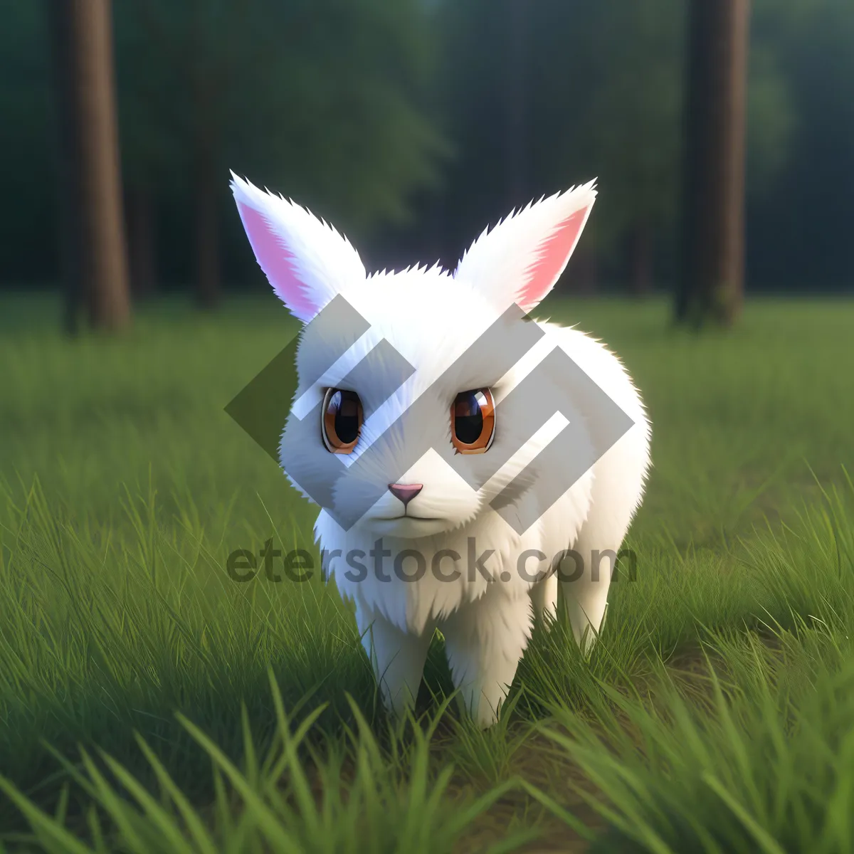 Picture of Fluffy Bunny with Adorable Ears in Grass