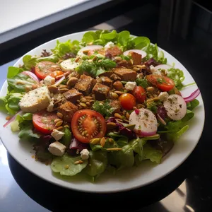 Delicious Gourmet Salad with Fresh Vegetables and Cheese