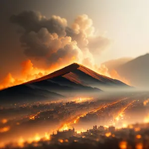 Fiery Skies over Majestic Volcanic Landscape