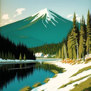 Serene Mountain Shrine by the Lake