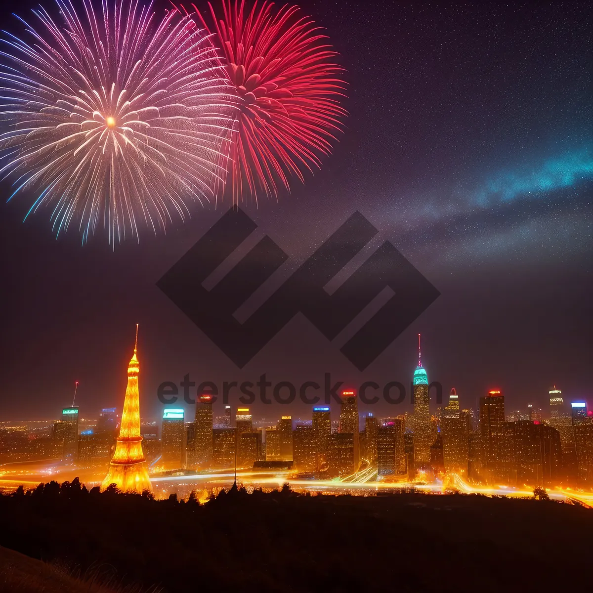 Picture of Vibrant Burst of Colorful Fireworks Lighting Up the Night Sky