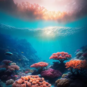 Vibrant Coral Reef Life Beneath Sunlit Ocean
