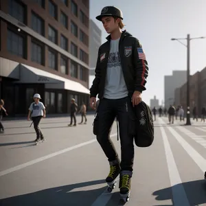 Street Skateboarder Executing Tricks on Wheeled Conveyance