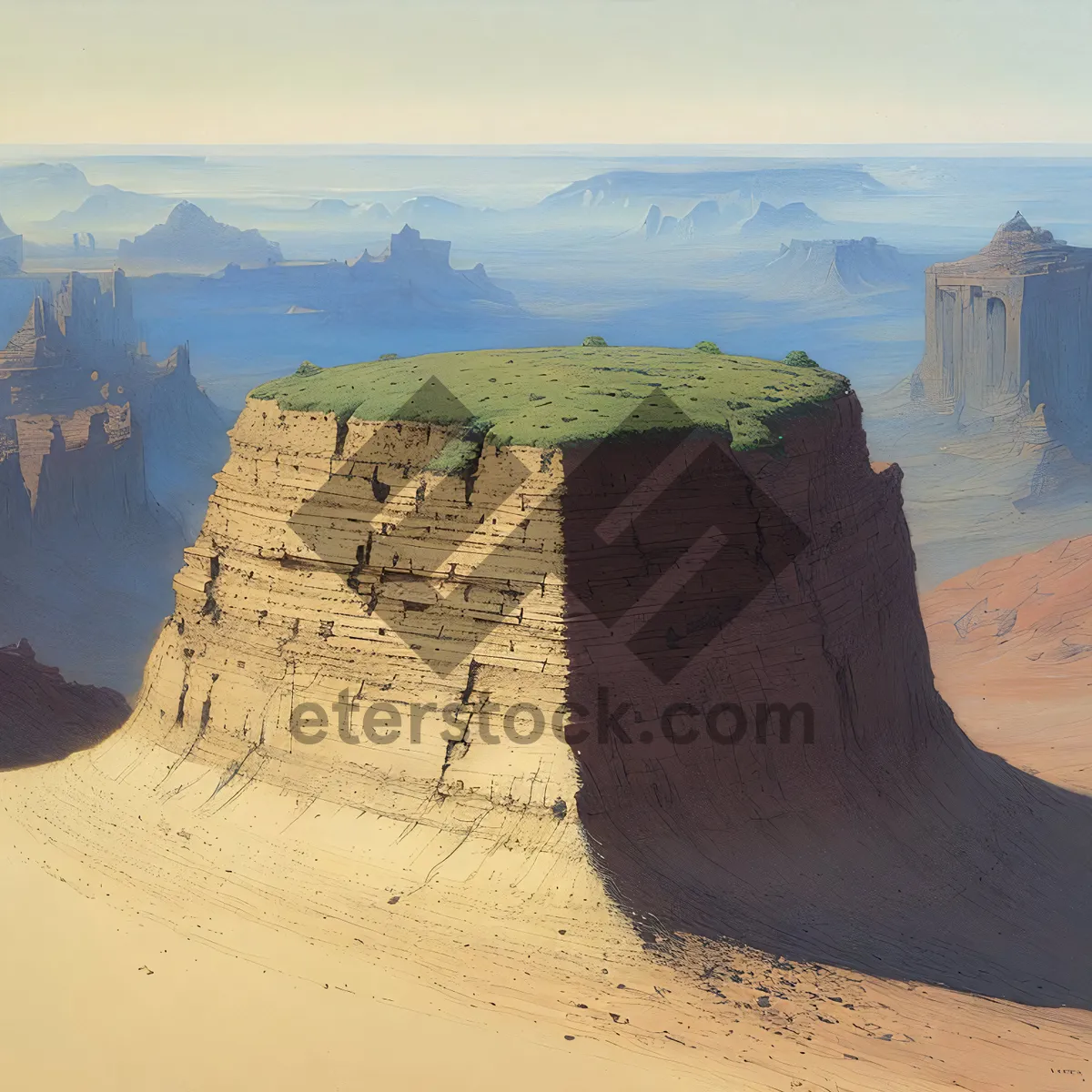 Picture of Ancient Sandstone Fortress in Desert Landscape.