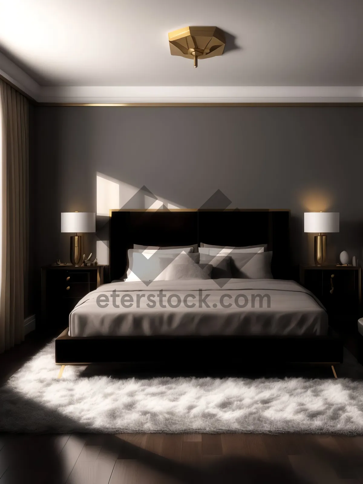 Picture of Modern Luxury Interior with Cozy Bed and Relaxing Ambiance