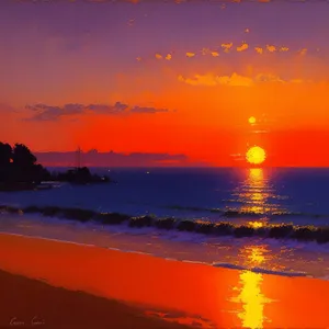 Golden Beach at Sunset: Serene Coastal Horizon