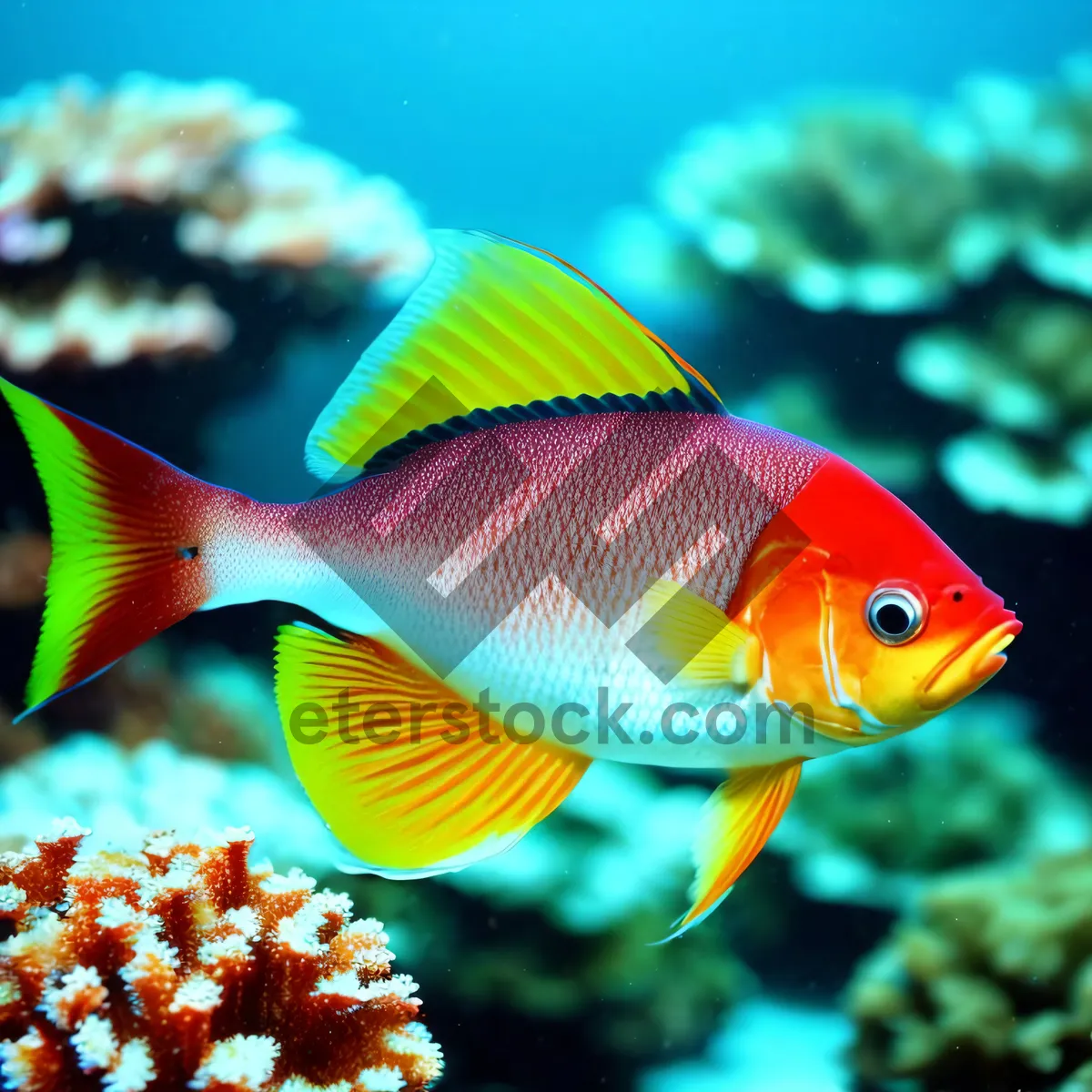 Picture of Exotic goldfish swimming in a tropical reef.