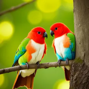 Colorful Macaw perched on branch in tropical menagerie.