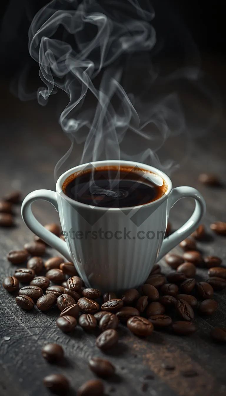 Picture of Dark roasted coffee in black mug on saucer.