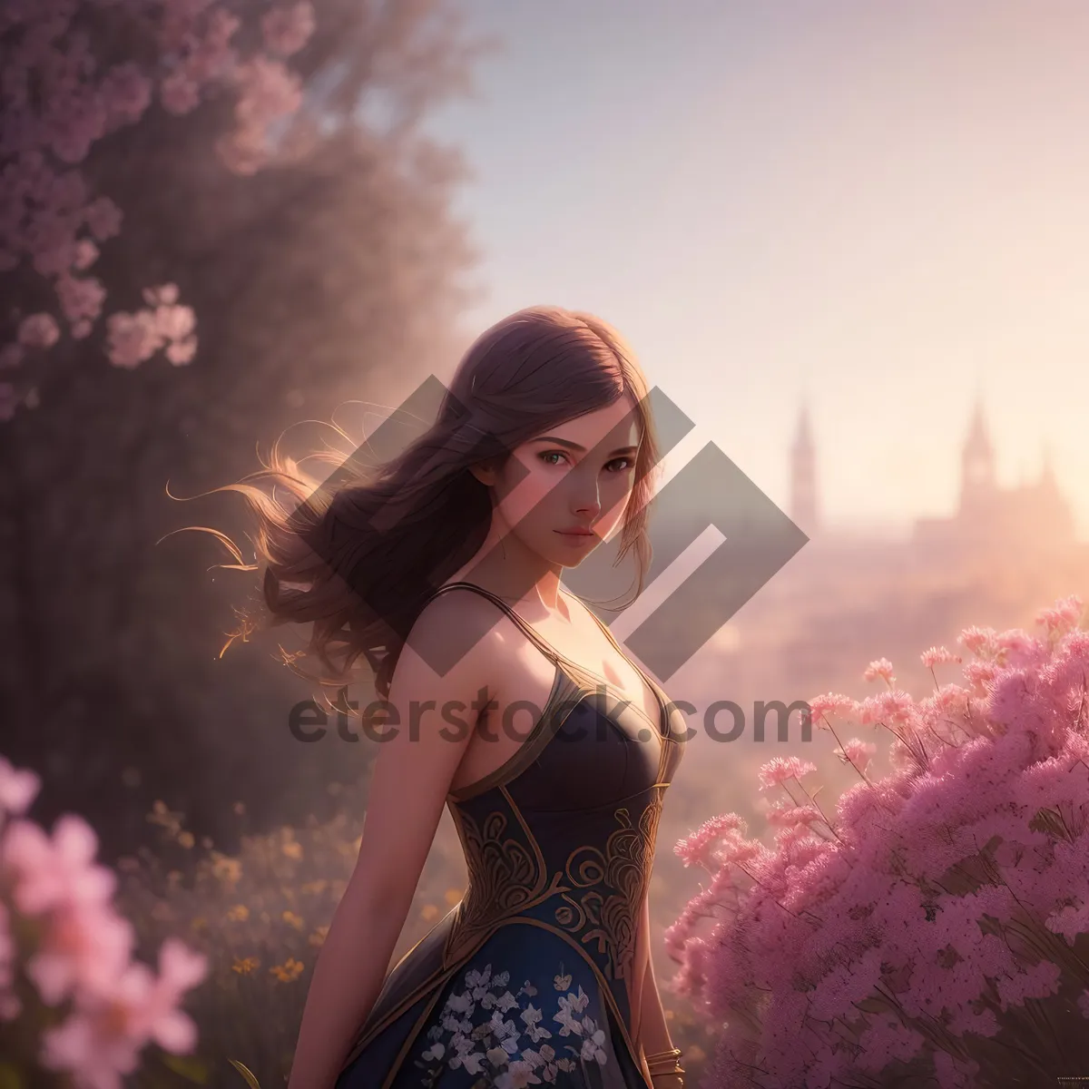 Picture of Stunning Beauty: Smiling Lady Posing with Flowers