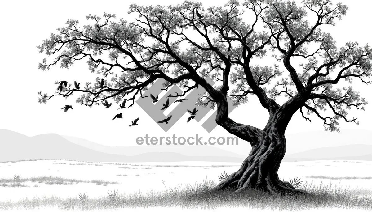 Picture of Silhouette of Oak Tree against Sky in Forest