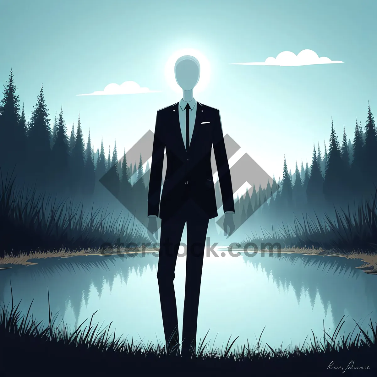 Picture of Dapper Wet Suit-Clad Gentleman in Silhouette