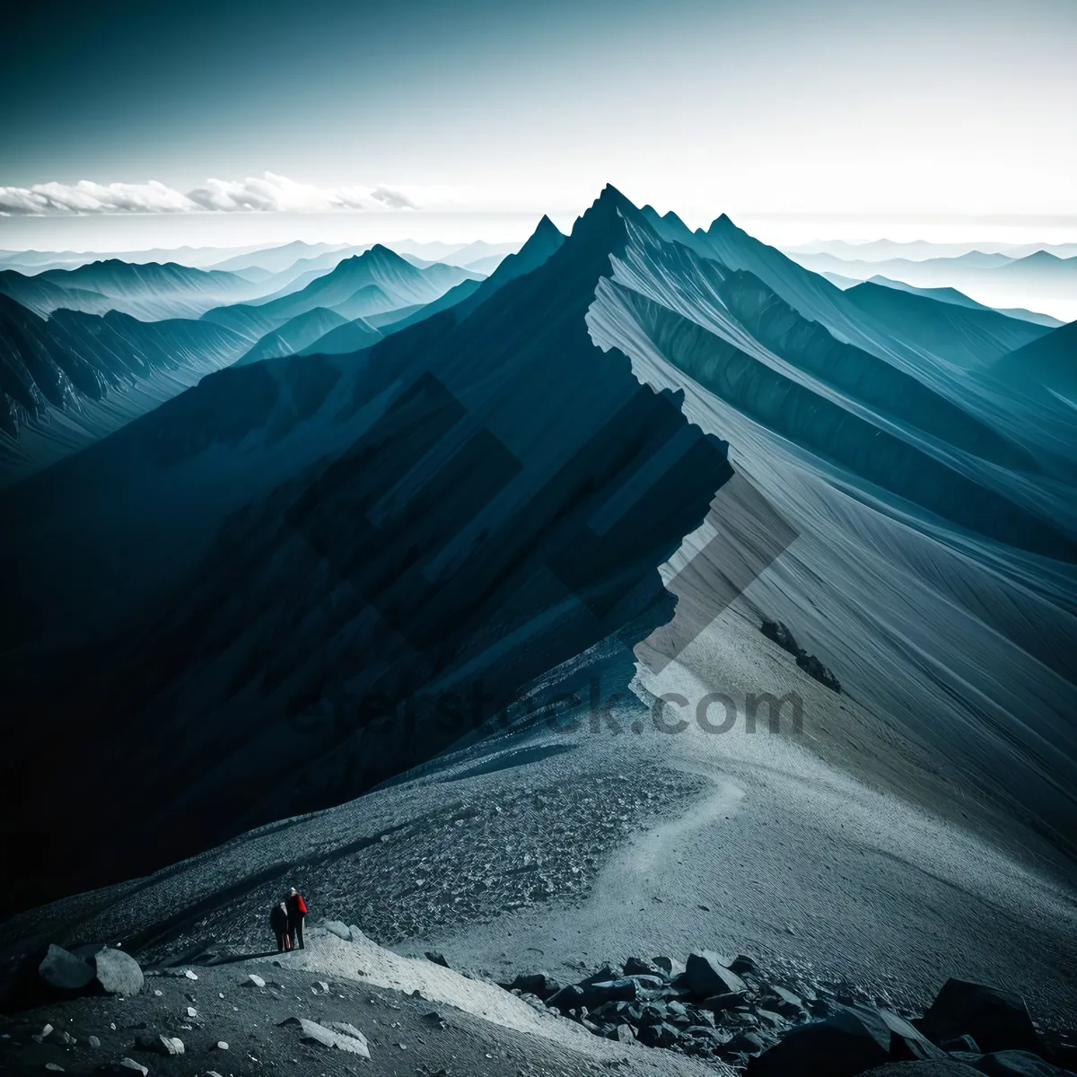 Picture of Snow-capped Alp-Range Majesty: Glacial Peaks Embracing Winter Wonderland.