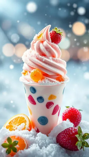 Berry Ice Cream Cone with Fresh Strawberries