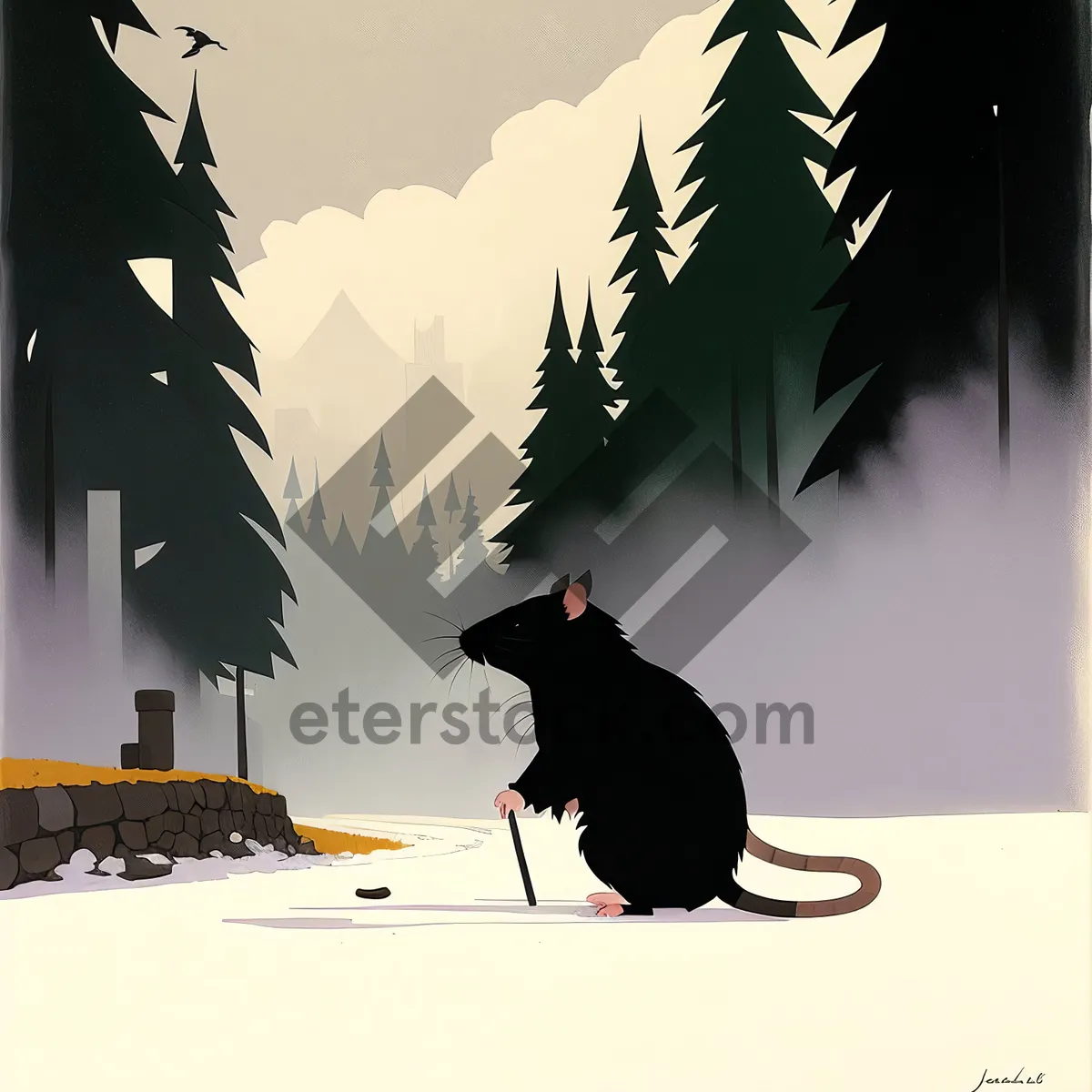 Picture of Winter Game: Silhouette of Black Grouse in Snow