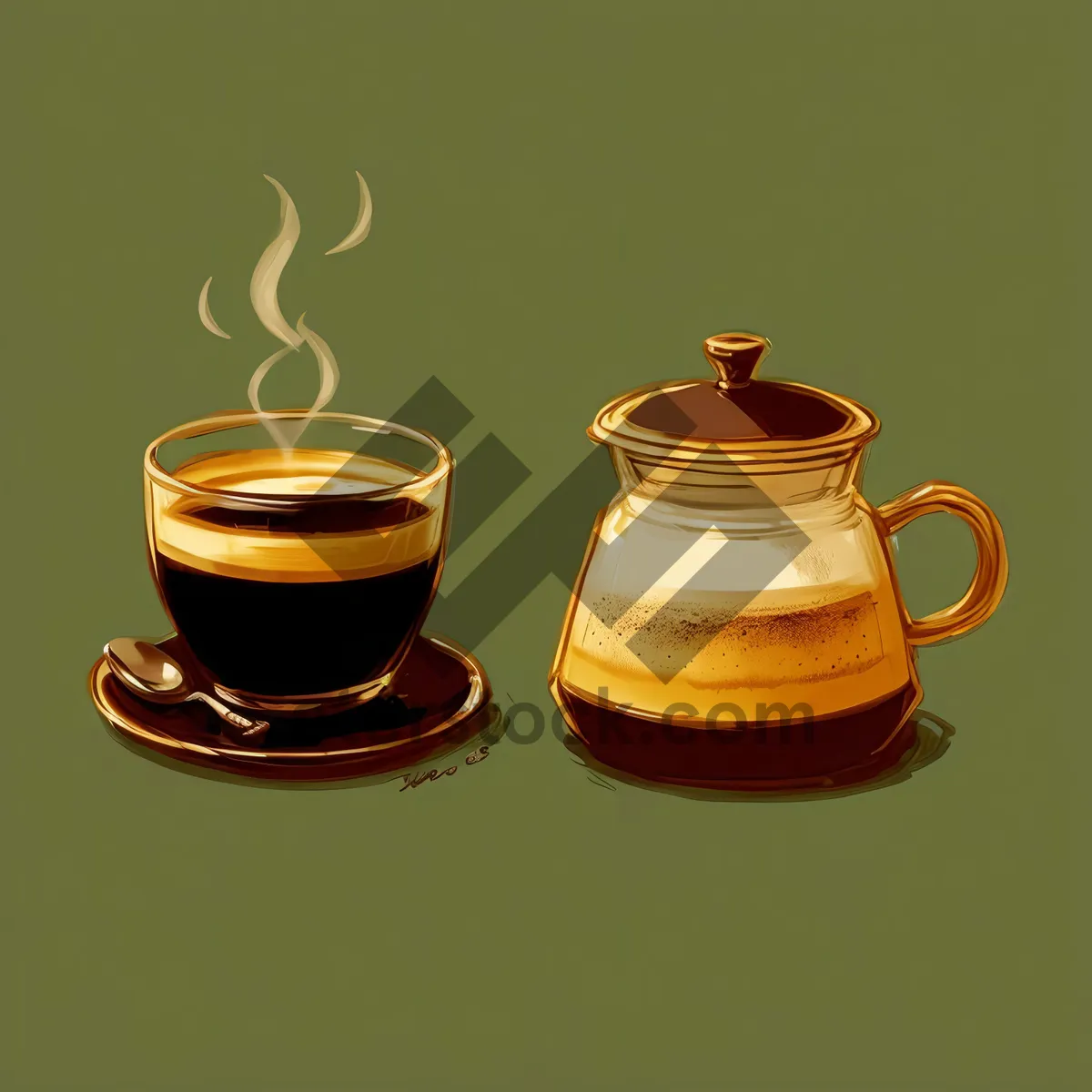 Picture of Hot Cup of Aromatic Morning Coffee with Sweetening Honey