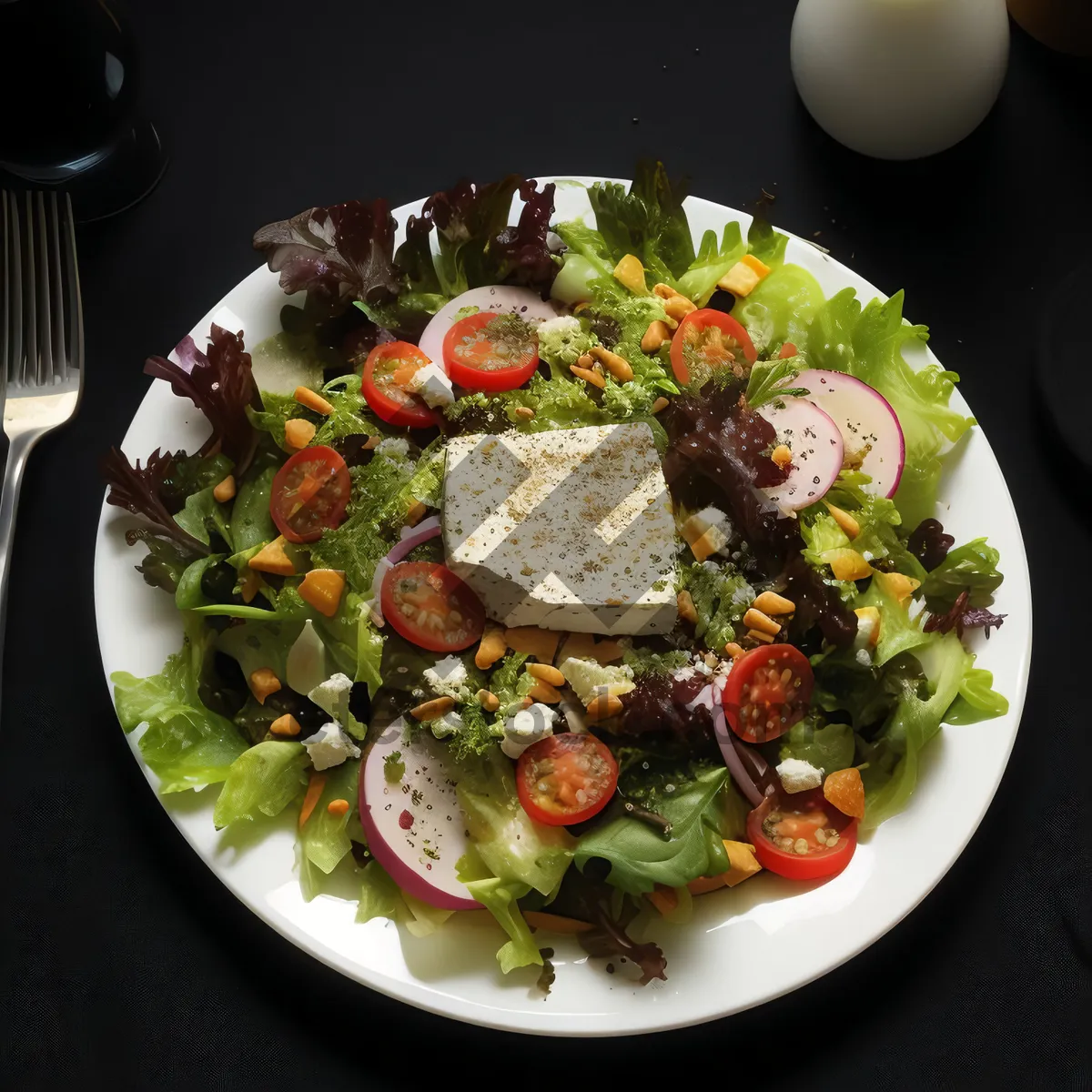 Picture of Fresh and healthy vegetable salad with delicious dressing