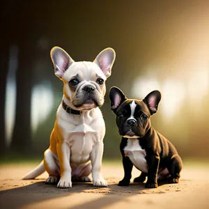 Cute Bulldog Puppy with Wrinkles Sitting Alert