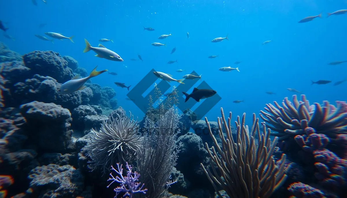 Picture of Colorful Tropical Fish Swimming in Bright Sunlight Underwater